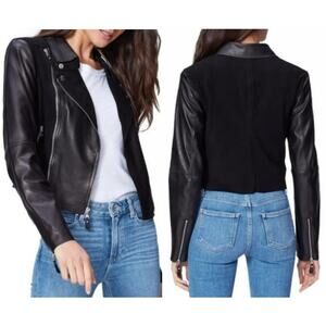PAIGE Silvie Black Leather Suede Zip Cropped Moto Jacket‎ 2141787-1086 Small